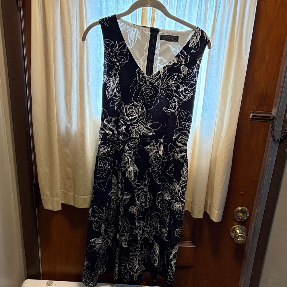Black and White Floral Midi Dress